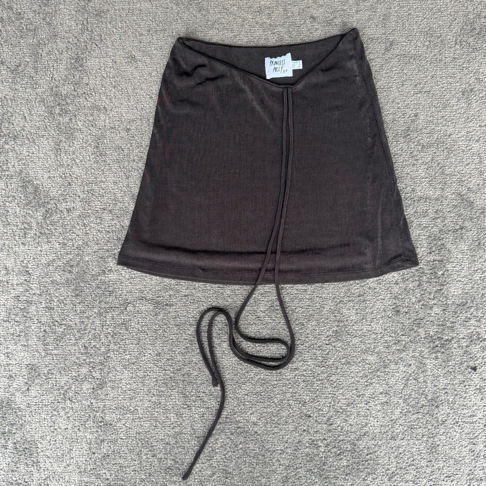 Princess Polly Brown Mini Skirt Front Tie Detail US 2 Stretch‎ Bodycon Micro